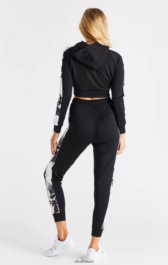 SikSilk לבוש 008V2F114 קפוצ'ון קפוצ'ון עם שרוולים פרחוני שחור נשים