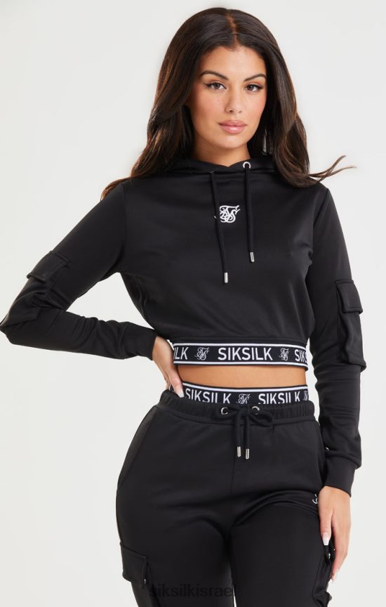 SikSilk לבוש 008V2F116 קפוצ'ון מטען קצוץ שחור נשים