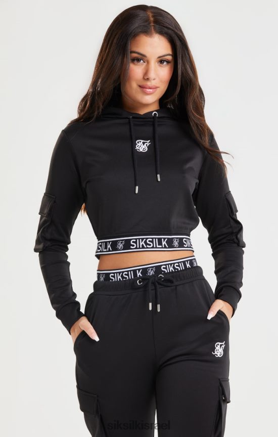 SikSilk לבוש 008V2F116 קפוצ'ון מטען קצוץ שחור נשים