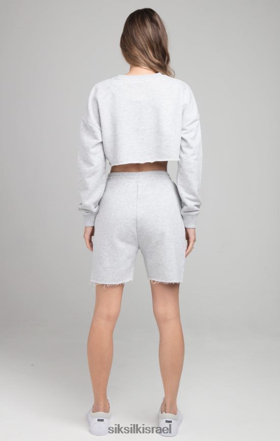 SikSilk לבוש 008V2F122 סווטשירט קצוץ - חוואר אפור נשים