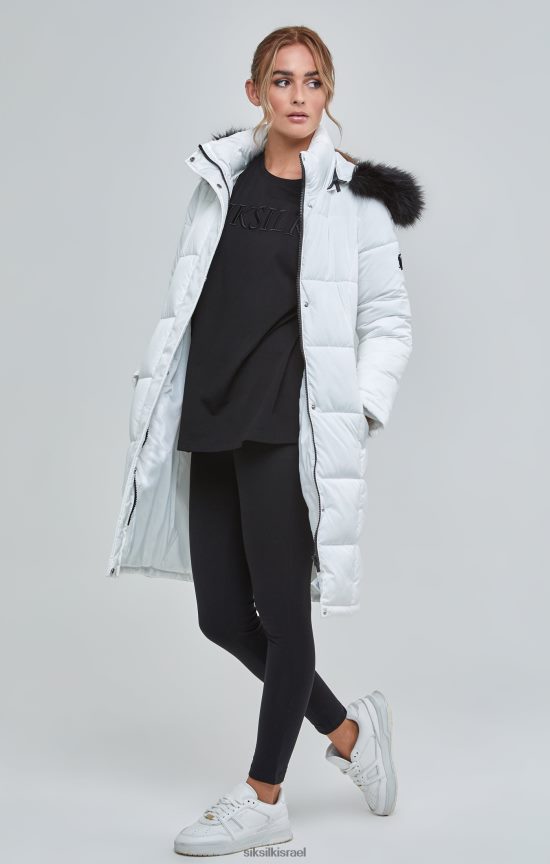 SikSilk לבוש 008V2F128 פארקה מרופדת בקו ארוך לבן נשים