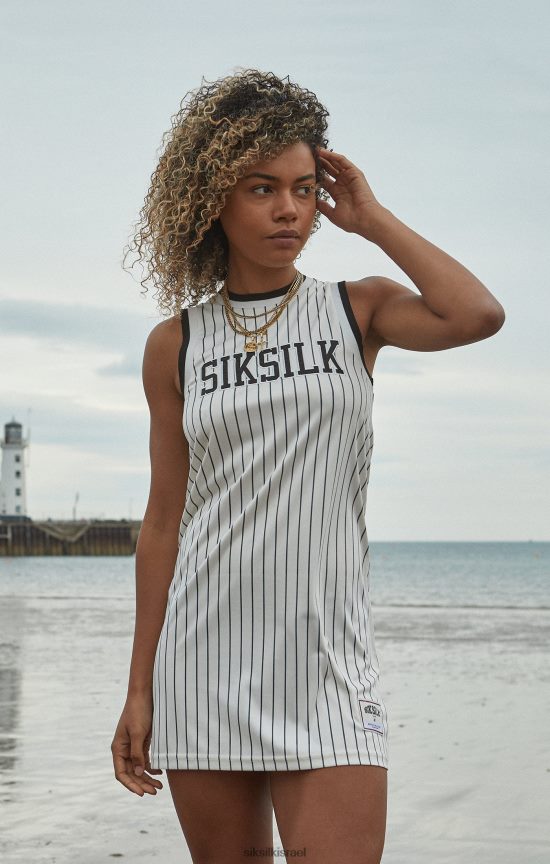 SikSilk לבוש 008V2F144 שמלת פסי סיכה של ecru כדורסל נשים