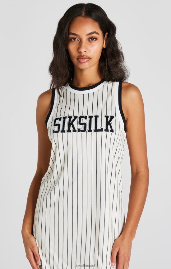 SikSilk לבוש 008V2F144 שמלת פסי סיכה של ecru כדורסל נשים