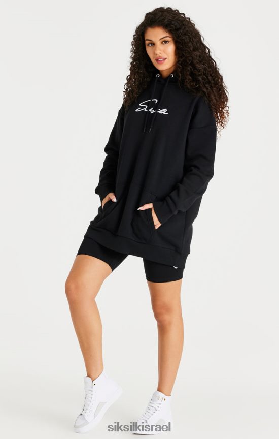 SikSilk לבוש 008V2F154 שמלת קפוצ'ון אוברסייז שחורה נשים
