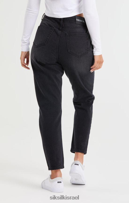 SikSilk לבוש 008V2F191 ג'ינס אמא ג'ינס מכובס שחור ברכיים נשים
