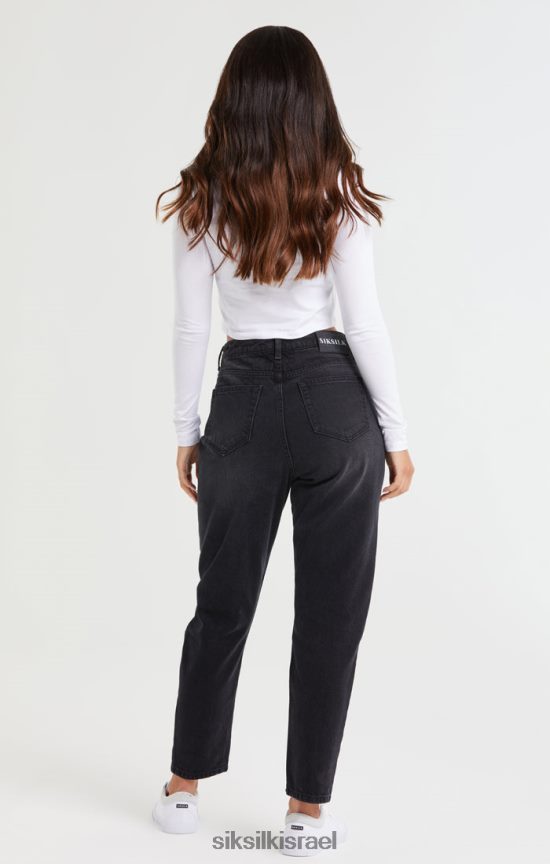 SikSilk לבוש 008V2F191 ג'ינס אמא ג'ינס מכובס שחור ברכיים נשים