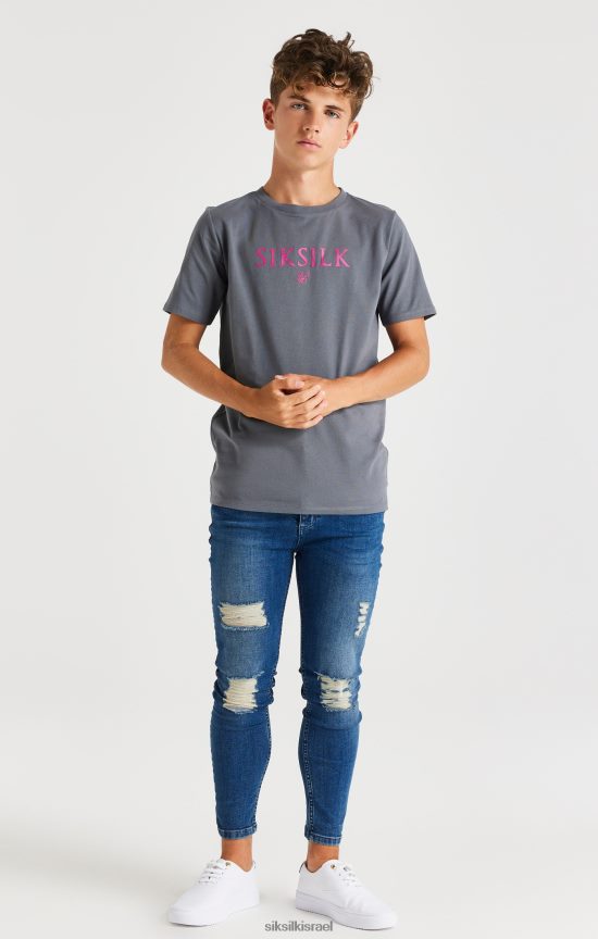 SikSilk לבוש 008V2F280 חולצת טי ממותגת אפורה בנים