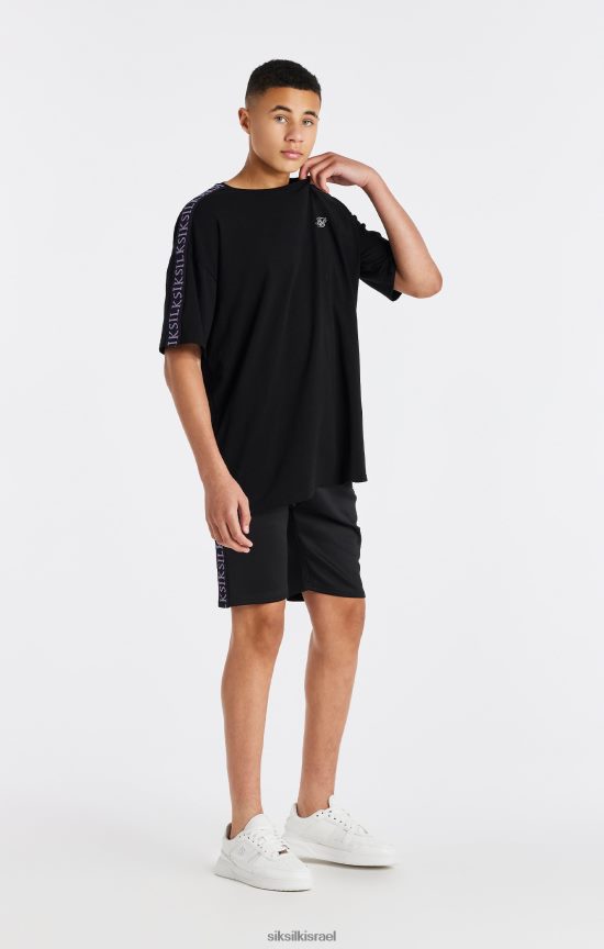 SikSilk לבוש 008V2F285 חולצת טריקו שחורה מודבקת בנים