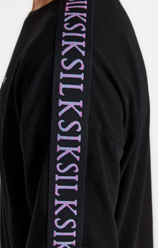 SikSilk לבוש 008V2F285 חולצת טריקו שחורה מודבקת בנים