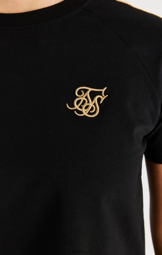 SikSilk לבוש 008V2F316 טי raglan מודבק מטאלי - שחור בנות