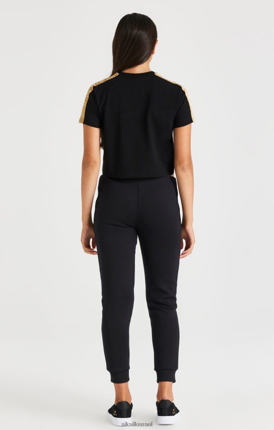 SikSilk לבוש 008V2F316 טי raglan מודבק מטאלי - שחור בנות