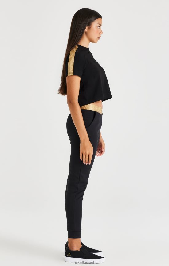 SikSilk לבוש 008V2F316 טי raglan מודבק מטאלי - שחור בנות