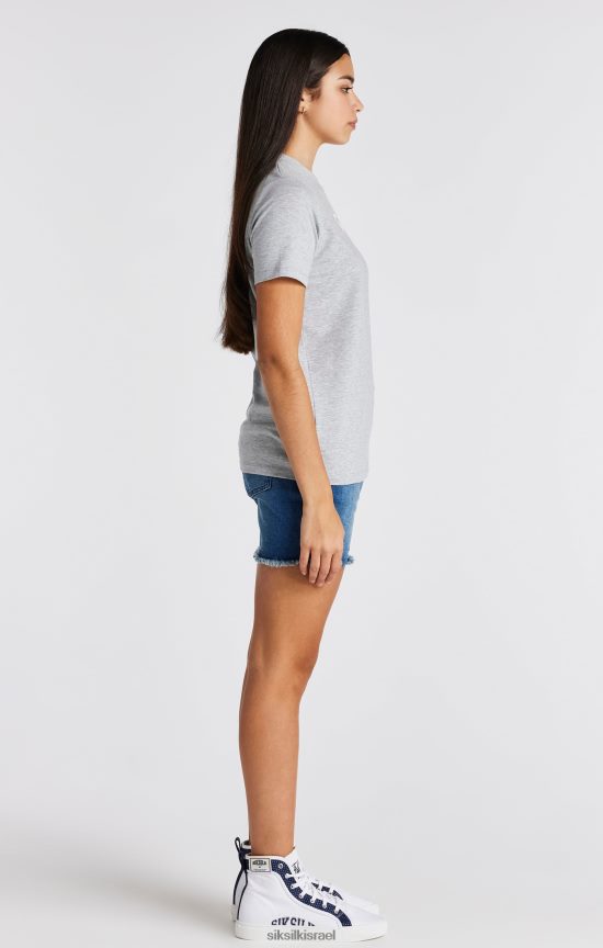 SikSilk לבוש 008V2F318 חולצת טריקו ממותגת חוואר אפורה בנות