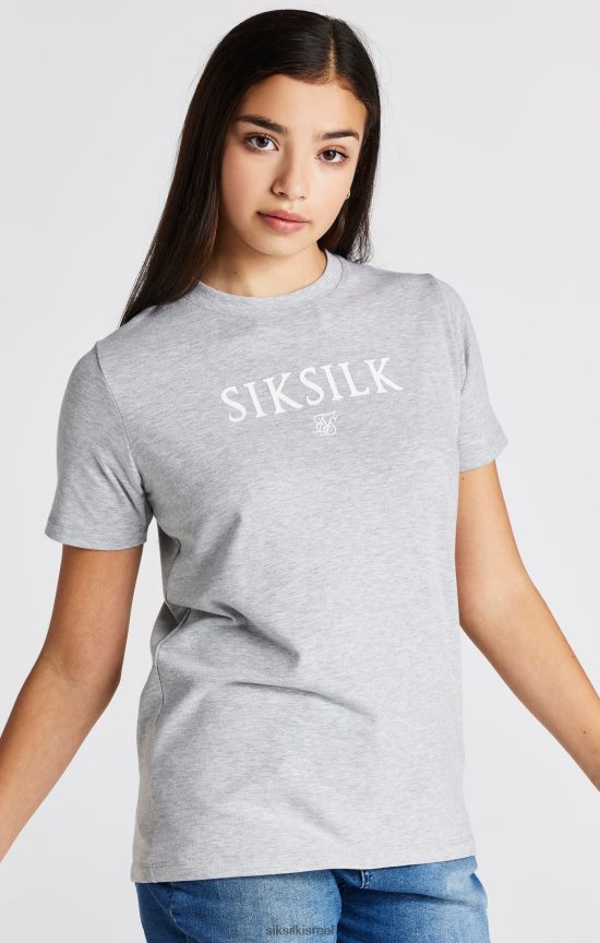 SikSilk לבוש 008V2F318 חולצת טריקו ממותגת חוואר אפורה בנות