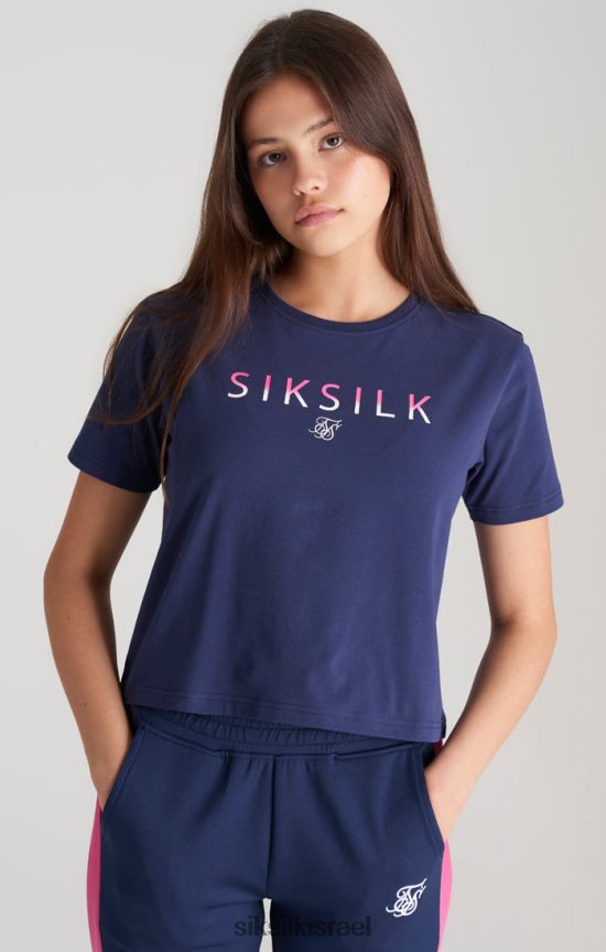 SikSilk לבוש 008V2F325 חולצת טריקו חתוכה עם לוגו דהייה כהה בנות