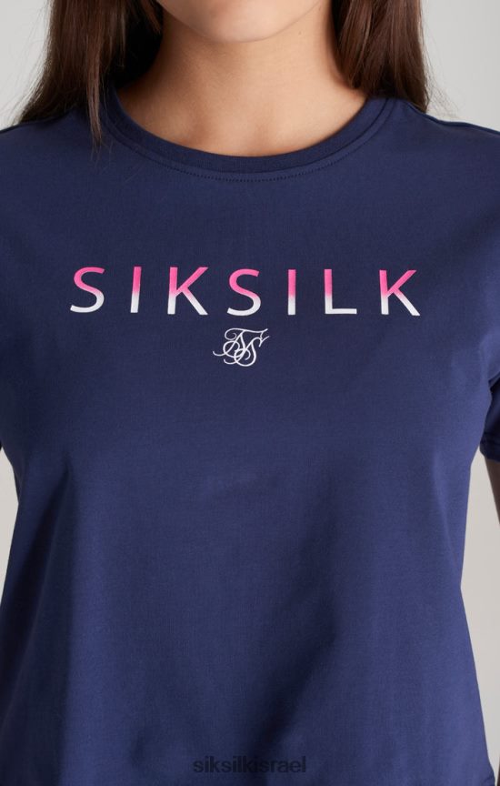 SikSilk לבוש 008V2F325 חולצת טריקו חתוכה עם לוגו דהייה כהה בנות