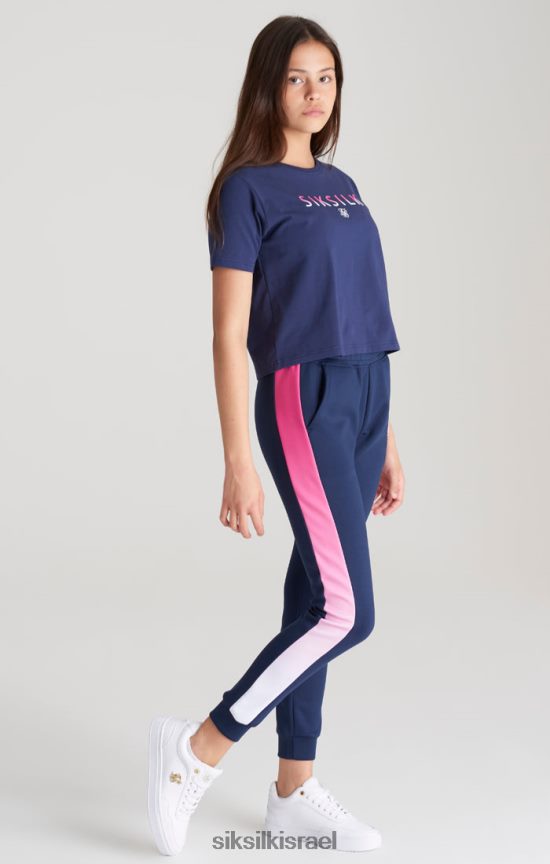 SikSilk לבוש 008V2F325 חולצת טריקו חתוכה עם לוגו דהייה כהה בנות