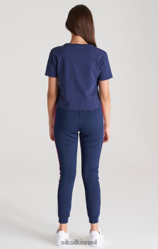 SikSilk לבוש 008V2F325 חולצת טריקו חתוכה עם לוגו דהייה כהה בנות