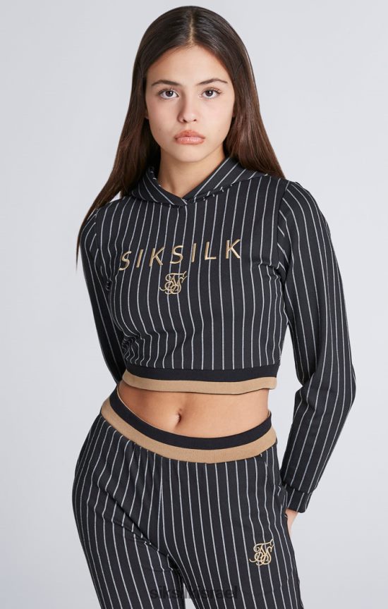 SikSilk לבוש 008V2F337 קפוצ'ון קצוץ בפס בייסבול שחור בנות