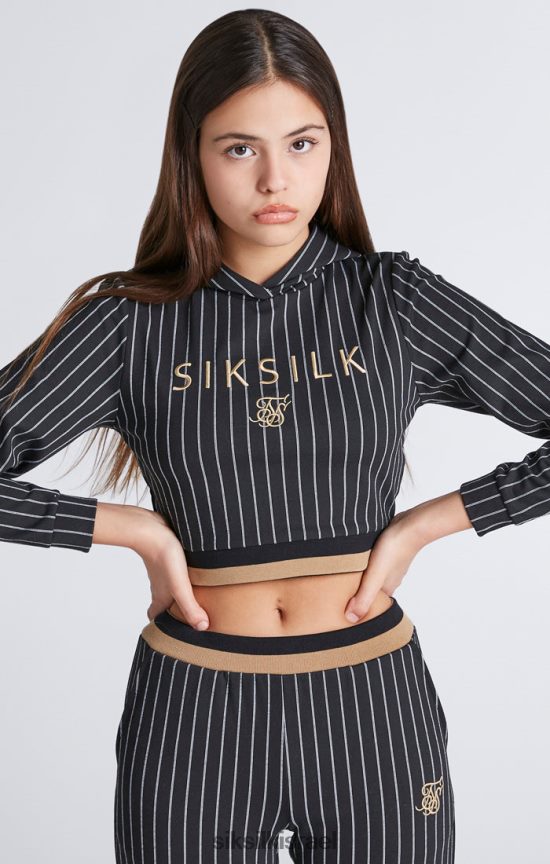 SikSilk לבוש 008V2F337 קפוצ'ון קצוץ בפס בייסבול שחור בנות