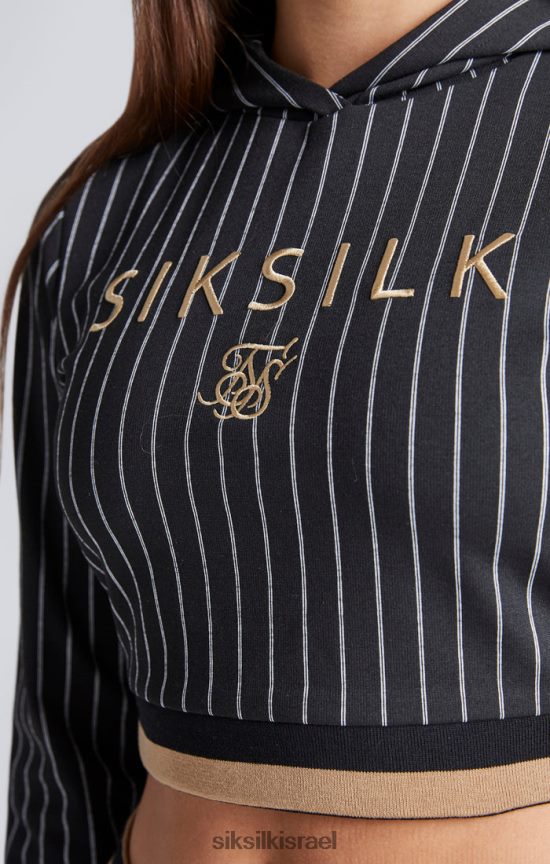 SikSilk לבוש 008V2F337 קפוצ'ון קצוץ בפס בייסבול שחור בנות