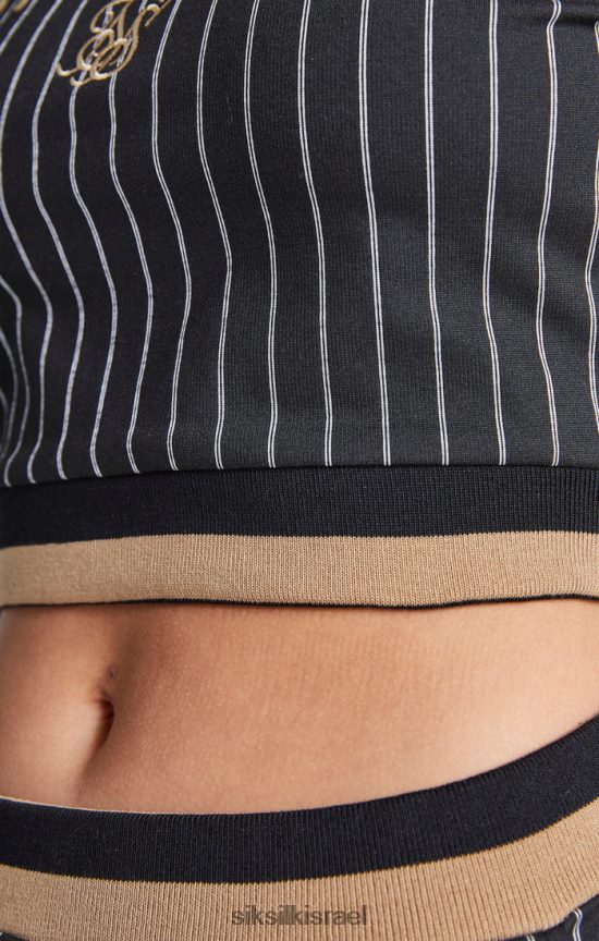 SikSilk לבוש 008V2F337 קפוצ'ון קצוץ בפס בייסבול שחור בנות