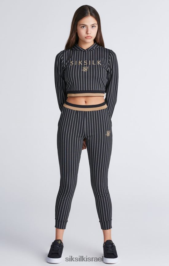 SikSilk לבוש 008V2F337 קפוצ'ון קצוץ בפס בייסבול שחור בנות