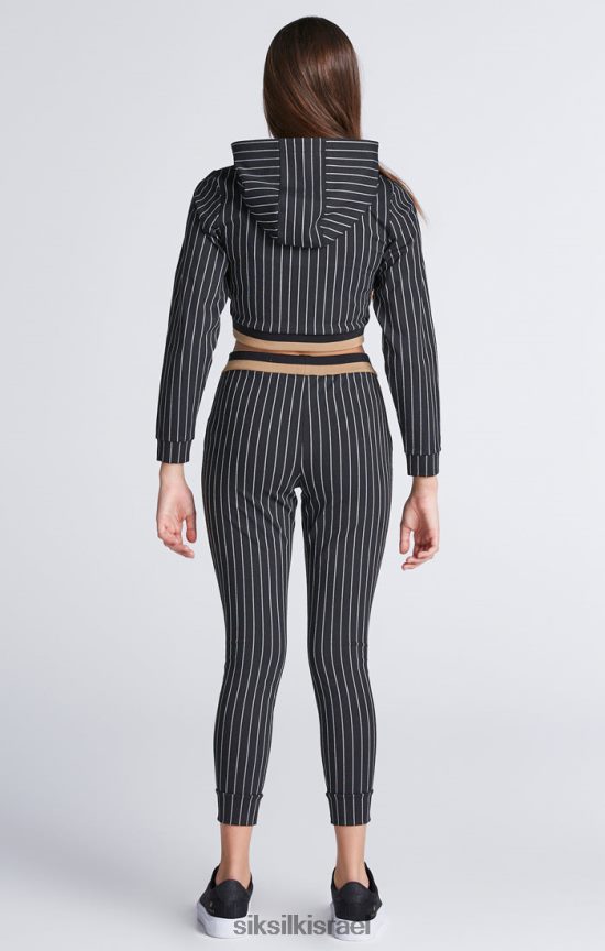 SikSilk לבוש 008V2F337 קפוצ'ון קצוץ בפס בייסבול שחור בנות