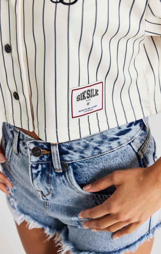 SikSilk לבוש 008V2F33 חולצת בייסבול ecru crop נשים