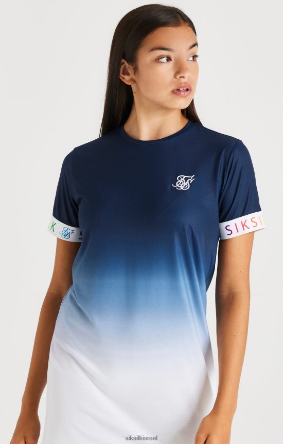 SikSilk לבוש 008V2F342 שמלת טי שירט דהיית קשת בענן - נייבי ולבן בנות