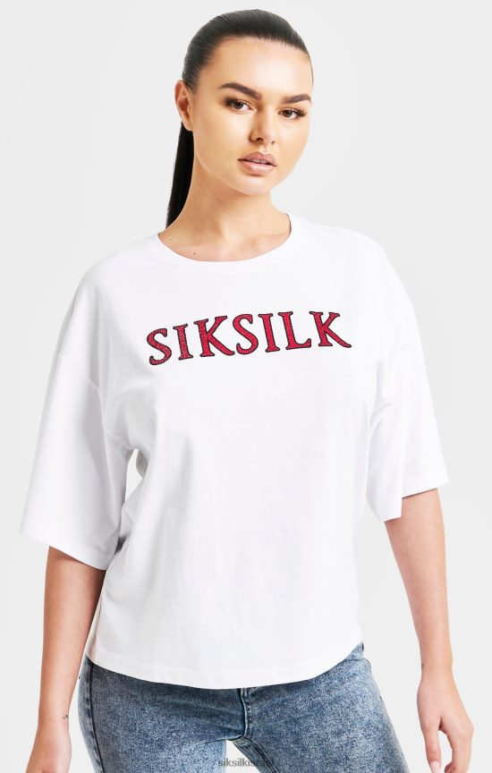 SikSilk לבוש 008V2F35 חולצת טריקו לבנה קופסתית נוצצת נשים