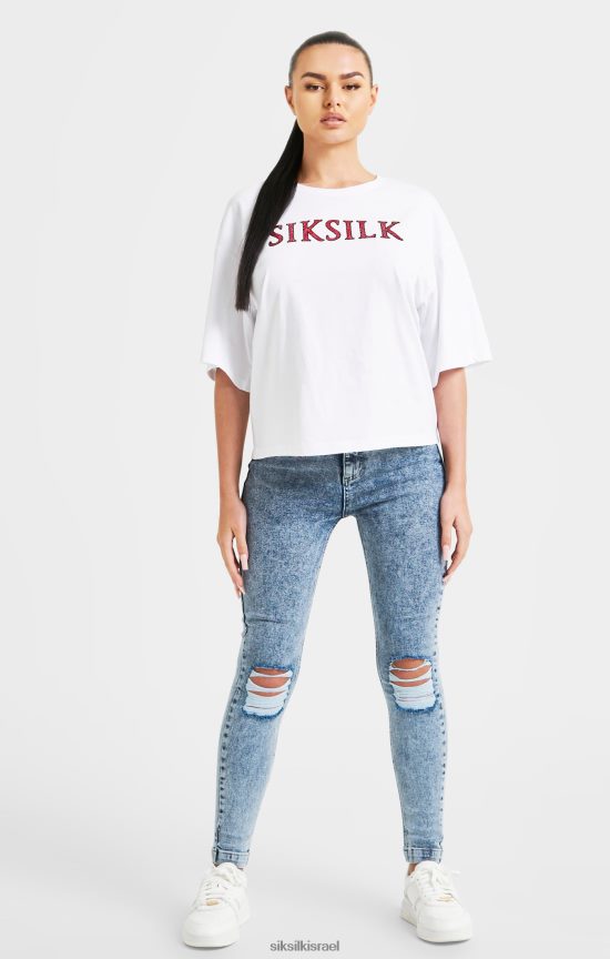 SikSilk לבוש 008V2F35 חולצת טריקו לבנה קופסתית נוצצת נשים
