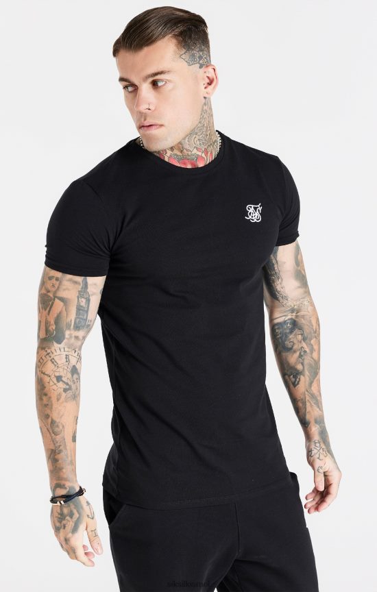 SikSilk לבוש 008V2F363 חולצת טריקו שחורה חיונית בכושר שרוול קצר גברים