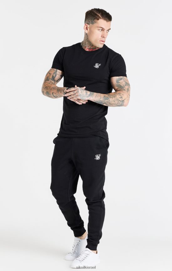 SikSilk לבוש 008V2F363 חולצת טריקו שחורה חיונית בכושר שרוול קצר גברים