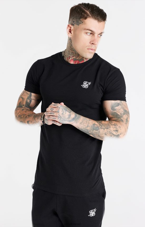 SikSilk לבוש 008V2F363 חולצת טריקו שחורה חיונית בכושר שרוול קצר גברים
