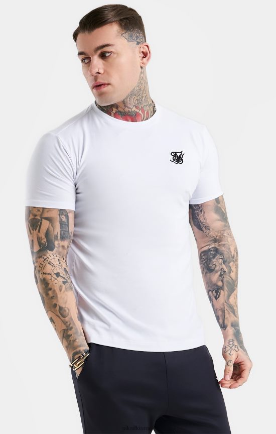 SikSilk לבוש 008V2F364 חולצת טריקו לבנה חיונית בכושר שרוול קצר גברים