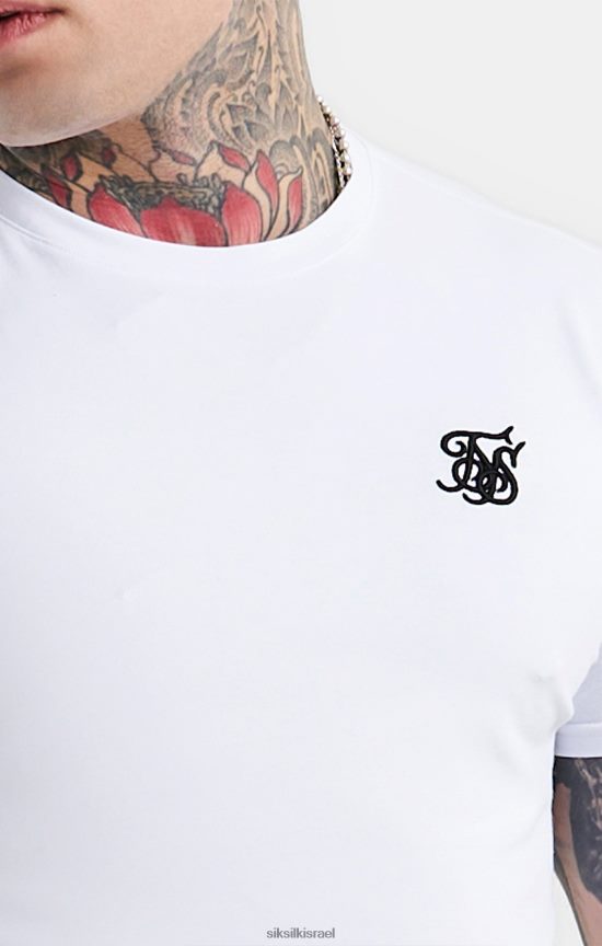 SikSilk לבוש 008V2F364 חולצת טריקו לבנה חיונית בכושר שרוול קצר גברים