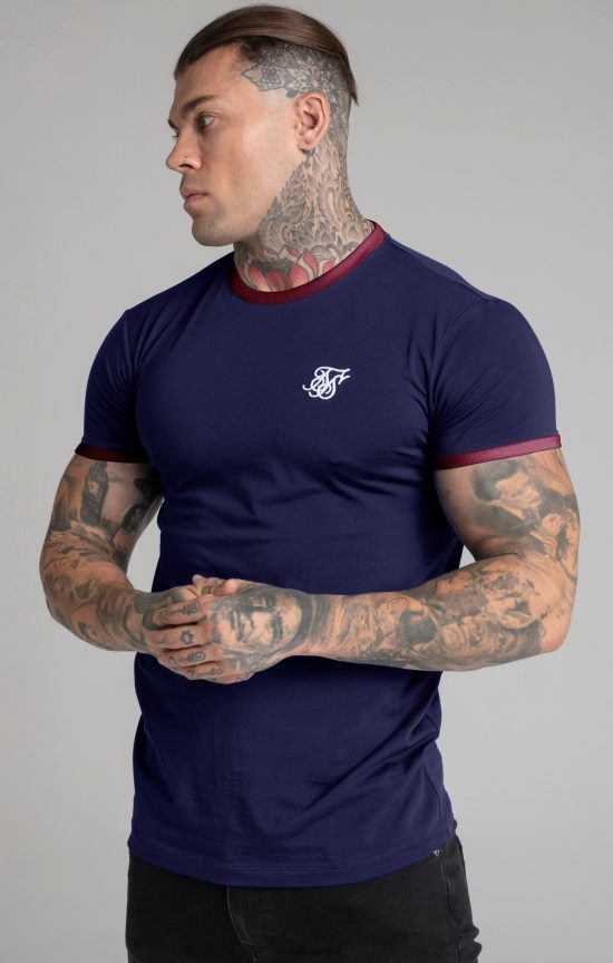 SikSilk לבוש 008V2F366 חולצת טי רינגר עם שרוולים קצרים בצבע נייבי גברים