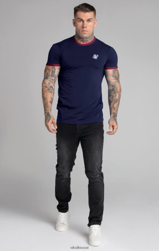 SikSilk לבוש 008V2F366 חולצת טי רינגר עם שרוולים קצרים בצבע נייבי גברים