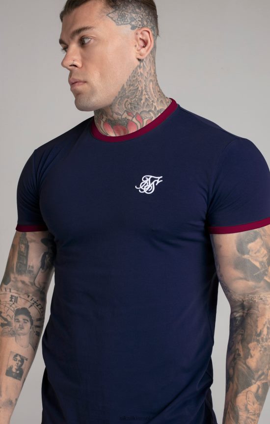 SikSilk לבוש 008V2F366 חולצת טי רינגר עם שרוולים קצרים בצבע נייבי גברים