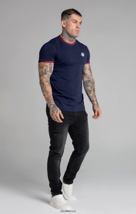SikSilk לבוש 008V2F366 חולצת טי רינגר עם שרוולים קצרים בצבע נייבי גברים