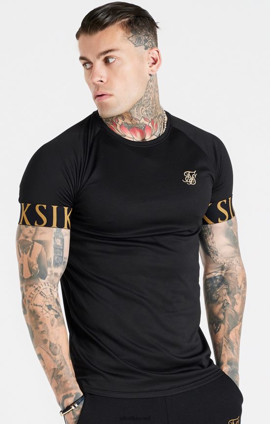 SikSilk לבוש 008V2F368 חולצת טריקו אלסטית עם שרוול שחור וזהב גברים