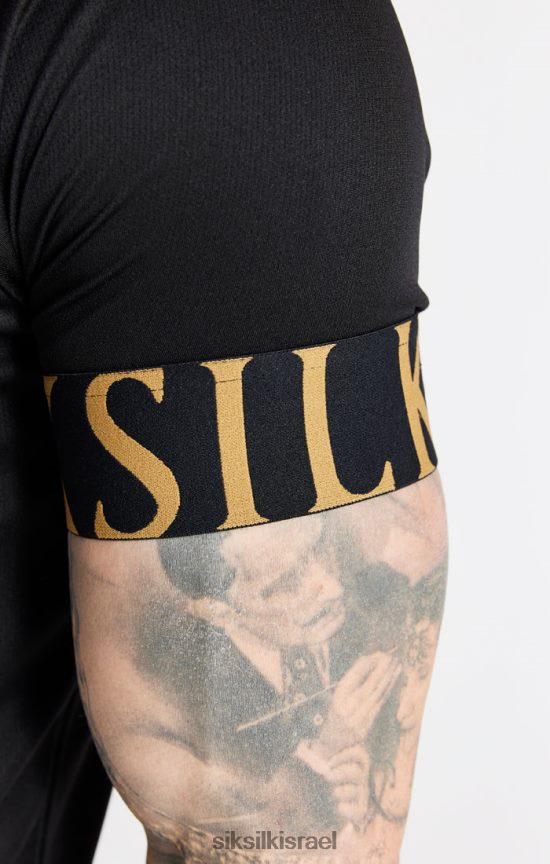 SikSilk לבוש 008V2F368 חולצת טריקו אלסטית עם שרוול שחור וזהב גברים