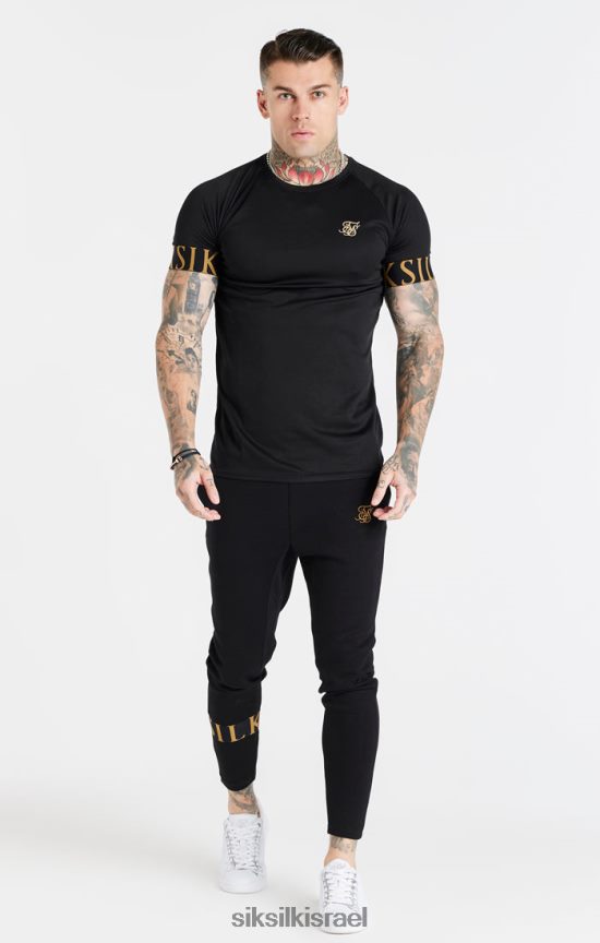SikSilk לבוש 008V2F368 חולצת טריקו אלסטית עם שרוול שחור וזהב גברים