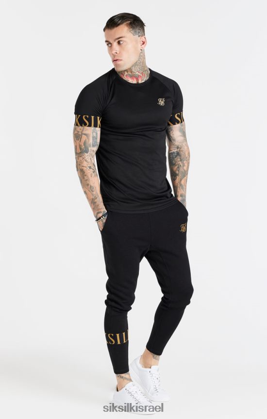 SikSilk לבוש 008V2F368 חולצת טריקו אלסטית עם שרוול שחור וזהב גברים