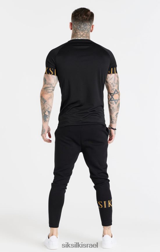 SikSilk לבוש 008V2F368 חולצת טריקו אלסטית עם שרוול שחור וזהב גברים