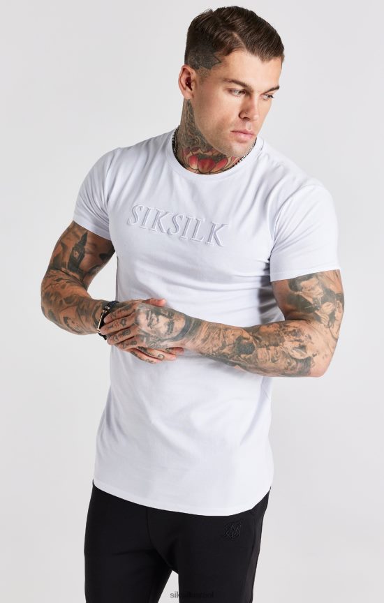 SikSilk לבוש 008V2F370 חולצת טריקו רקומה בצבע לבן גברים
