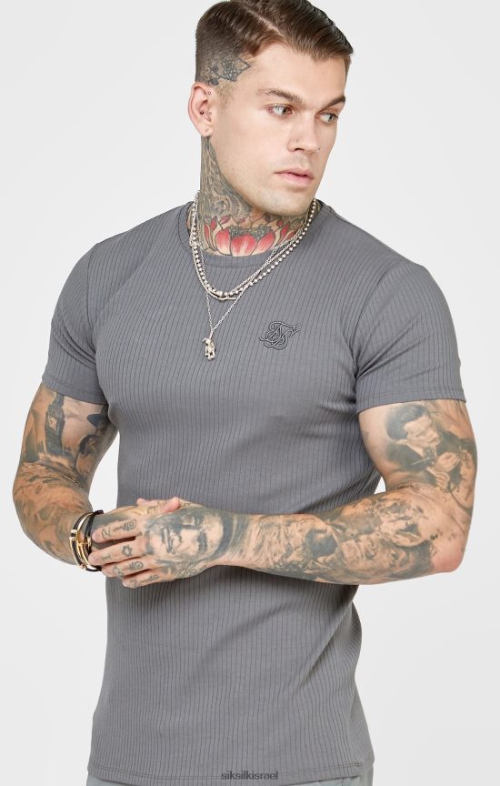SikSilk לבוש 008V2F374 חולצת טי סריג צלעות אפורה גברים