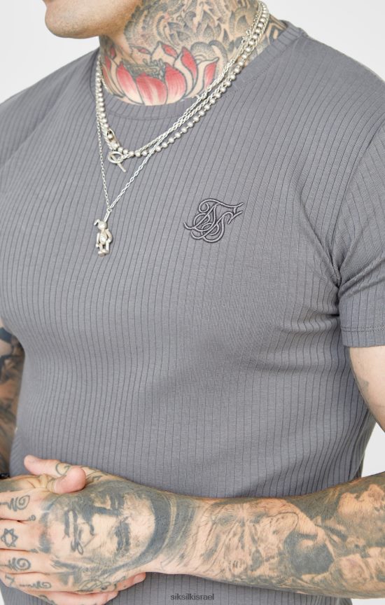 SikSilk לבוש 008V2F374 חולצת טי סריג צלעות אפורה גברים