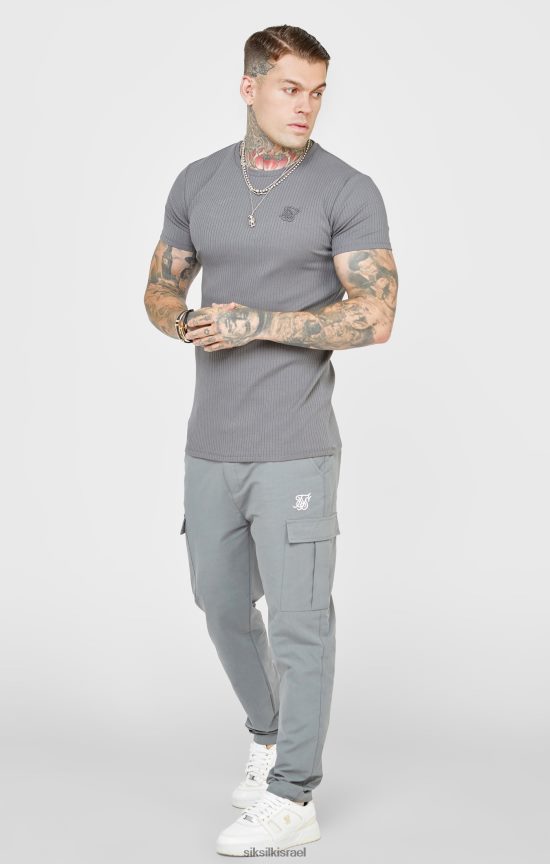 SikSilk לבוש 008V2F374 חולצת טי סריג צלעות אפורה גברים